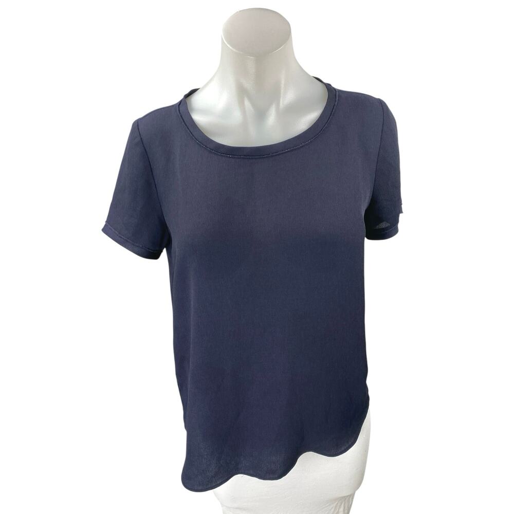 Ann Taylor Women's Navy Blue Short Sleeve Round Neck T Shirt Tee Top Size S